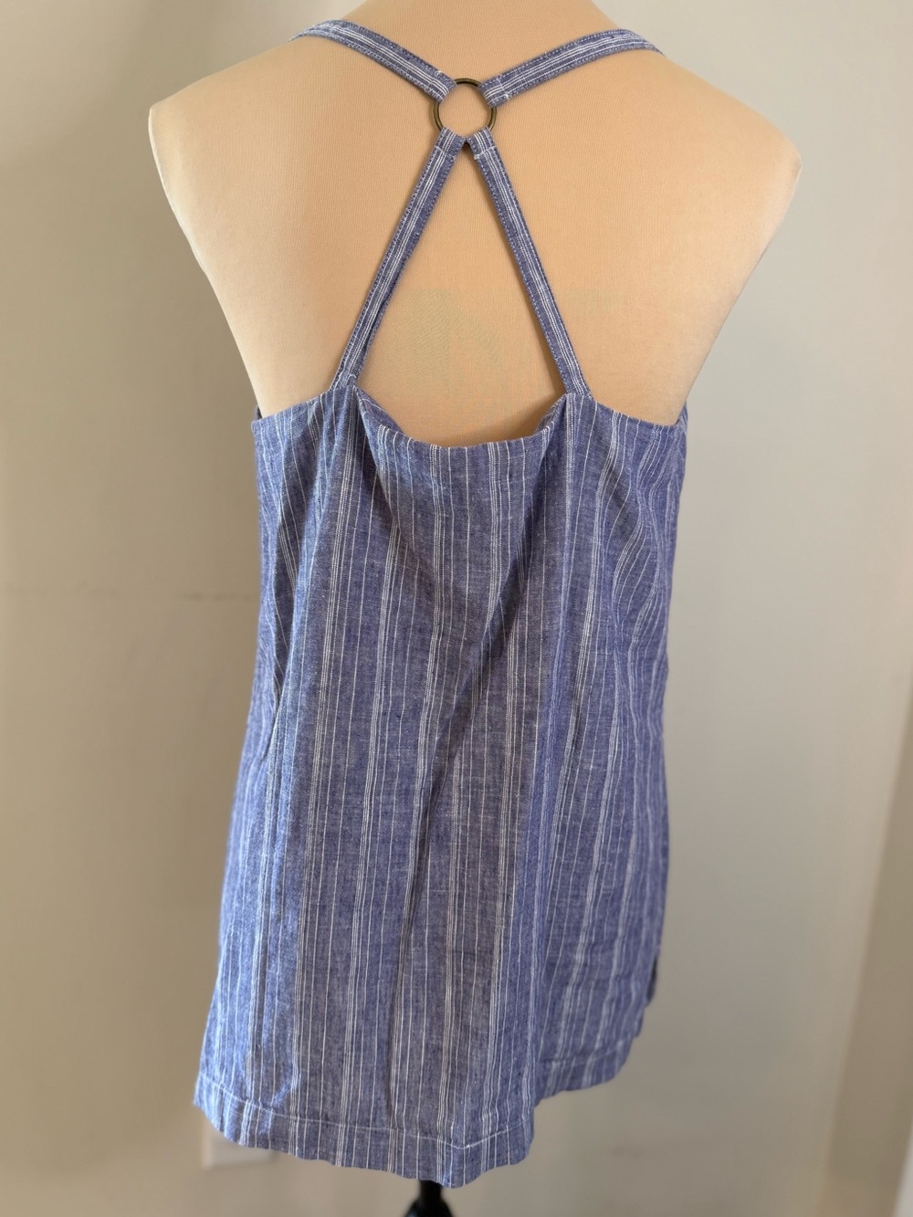 Banana Republic Heritage denim blue white stripe linen blend tank top SZ M - Picture 4 of 13
